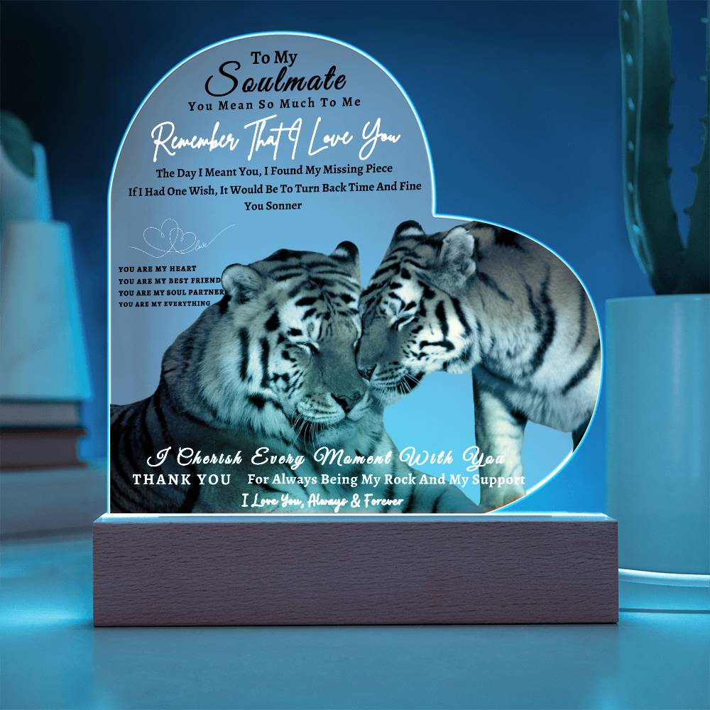 Acrylic Heart LED Plaque - Remember That I Love You -Affectionate Tiger Couple - To My Soulmate