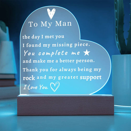 Acrylic Heart LED Plaque - To My Man