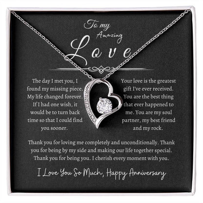 To My Amazing Love, Happy Anniversary, Forever Love Necklace BLK