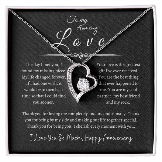 To My Amazing Love, Happy Anniversary, Forever Love Necklace BLK