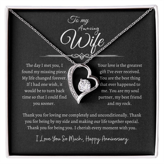 To My Amazing Wife, Happy Anniversary, Forever Love Necklace BLK