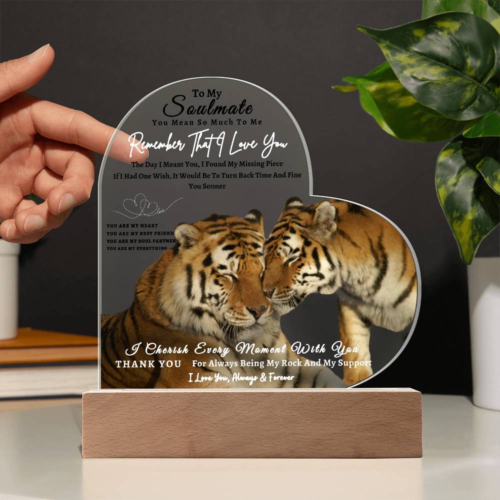 Acrylic Heart LED Plaque - Remember That I Love You -Affectionate Tiger Couple - To My Soulmate