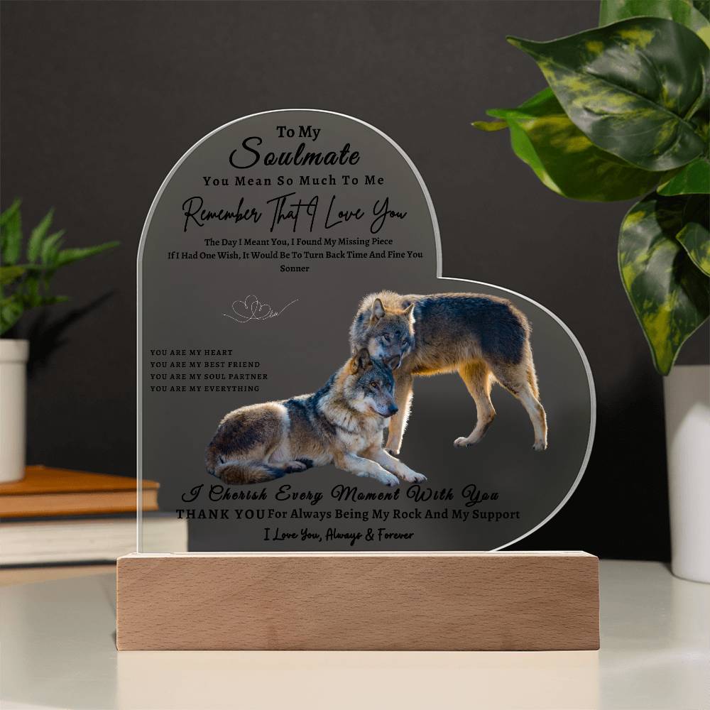 Acrylic Heart LED Plaque - Remember That I Love You - Affectionate Wolf Couple - To My Soulmate