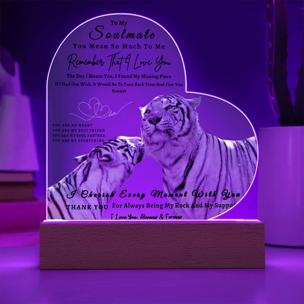 Acrylic Heart LED Plaque - Remember That I Love You -Kissing Tiger Couple - To My Soulmate