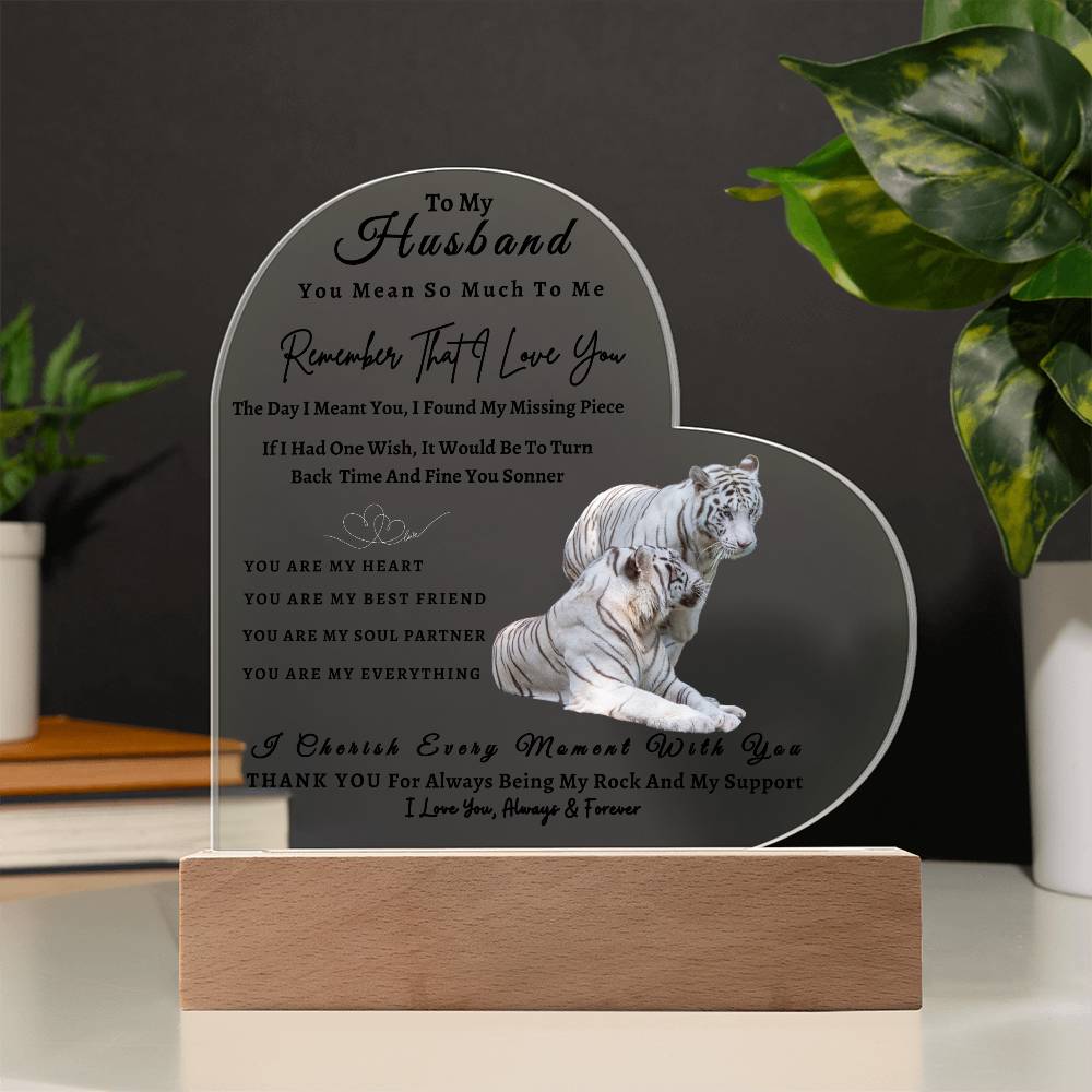 Acrylic Heart LED Plaque - Remember That I Love You -Loving Tiger Couple - To My Husband