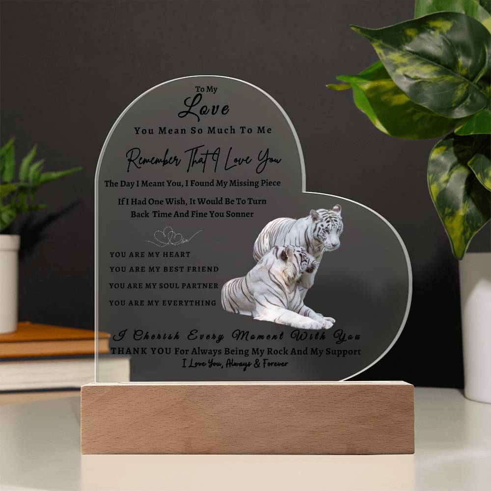 Acrylic Heart LED Plaque - Remember That I Love You -Loving Tiger Couple - To My Love