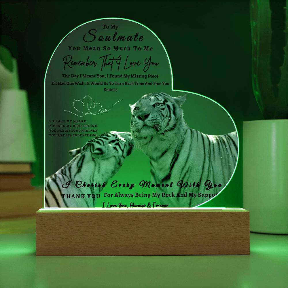 Acrylic Heart LED Plaque - Remember That I Love You -Kissing Tiger Couple - To My Soulmate