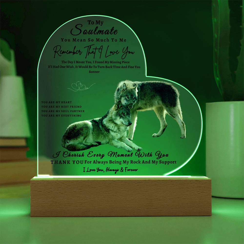 Acrylic Heart LED Plaque - Remember That I Love You - Affectionate Wolf Couple - To My Soulmate