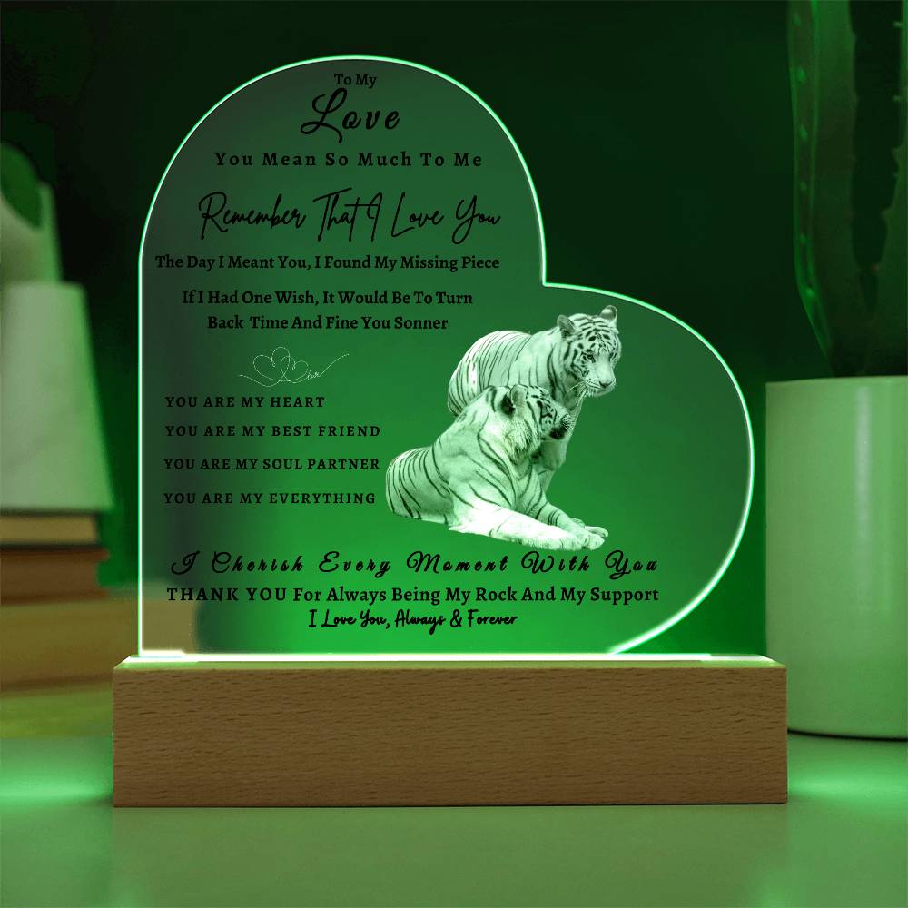 Acrylic Heart LED Plaque - Remember That I Love You -Loving Tiger Couple - To My Love