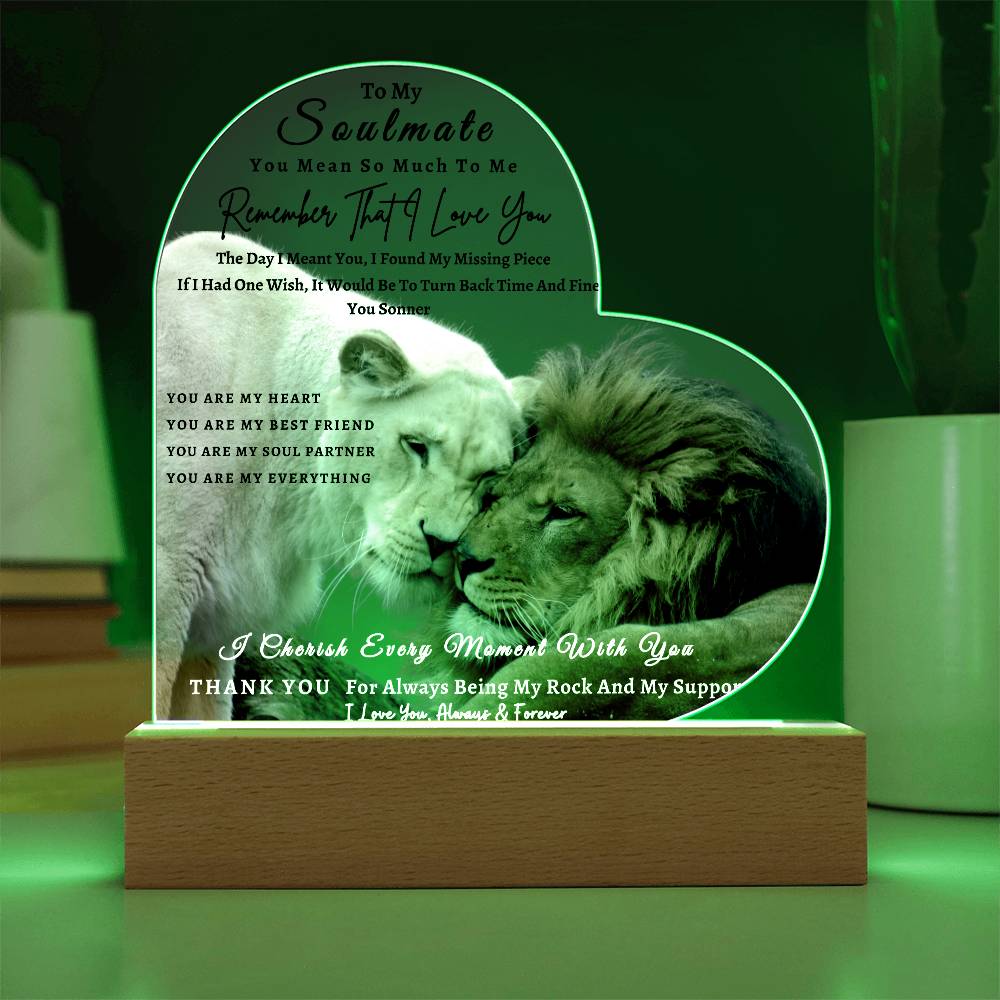 Acrylic Heart LED Plaque - Remember That I Love You -Affectionate Lion Couple - To My Soulmate