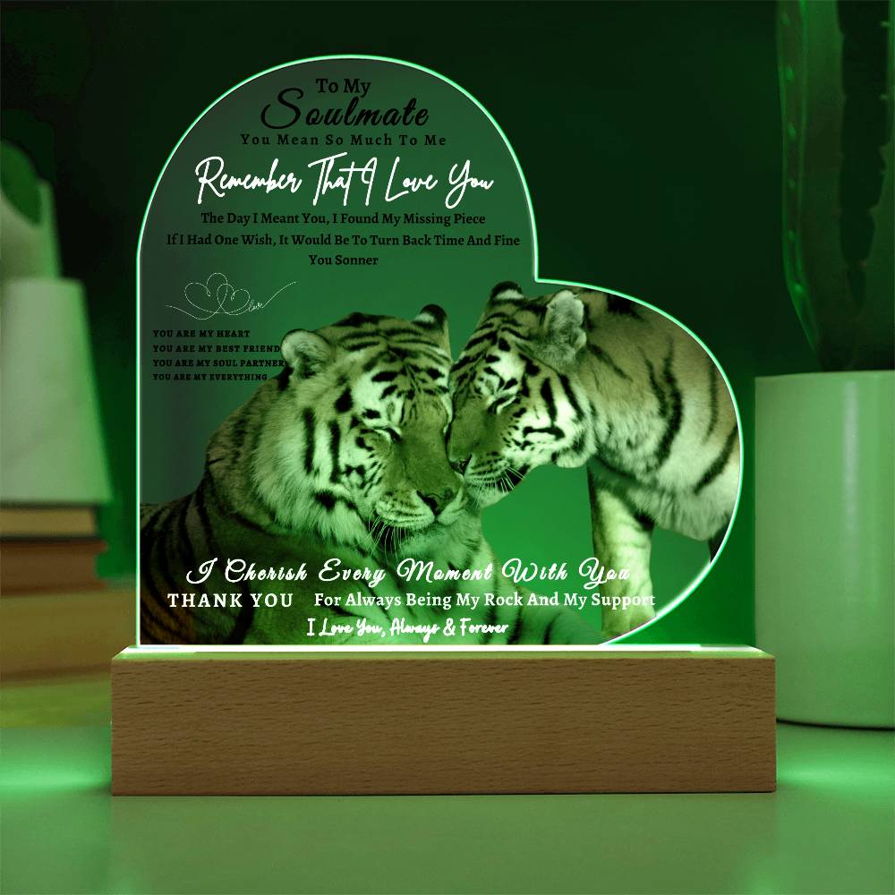 Acrylic Heart LED Plaque - Remember That I Love You -Affectionate Tiger Couple - To My Soulmate