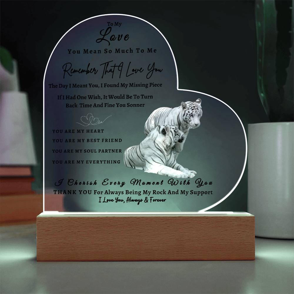 Acrylic Heart LED Plaque - Remember That I Love You -Loving Tiger Couple - To My Love