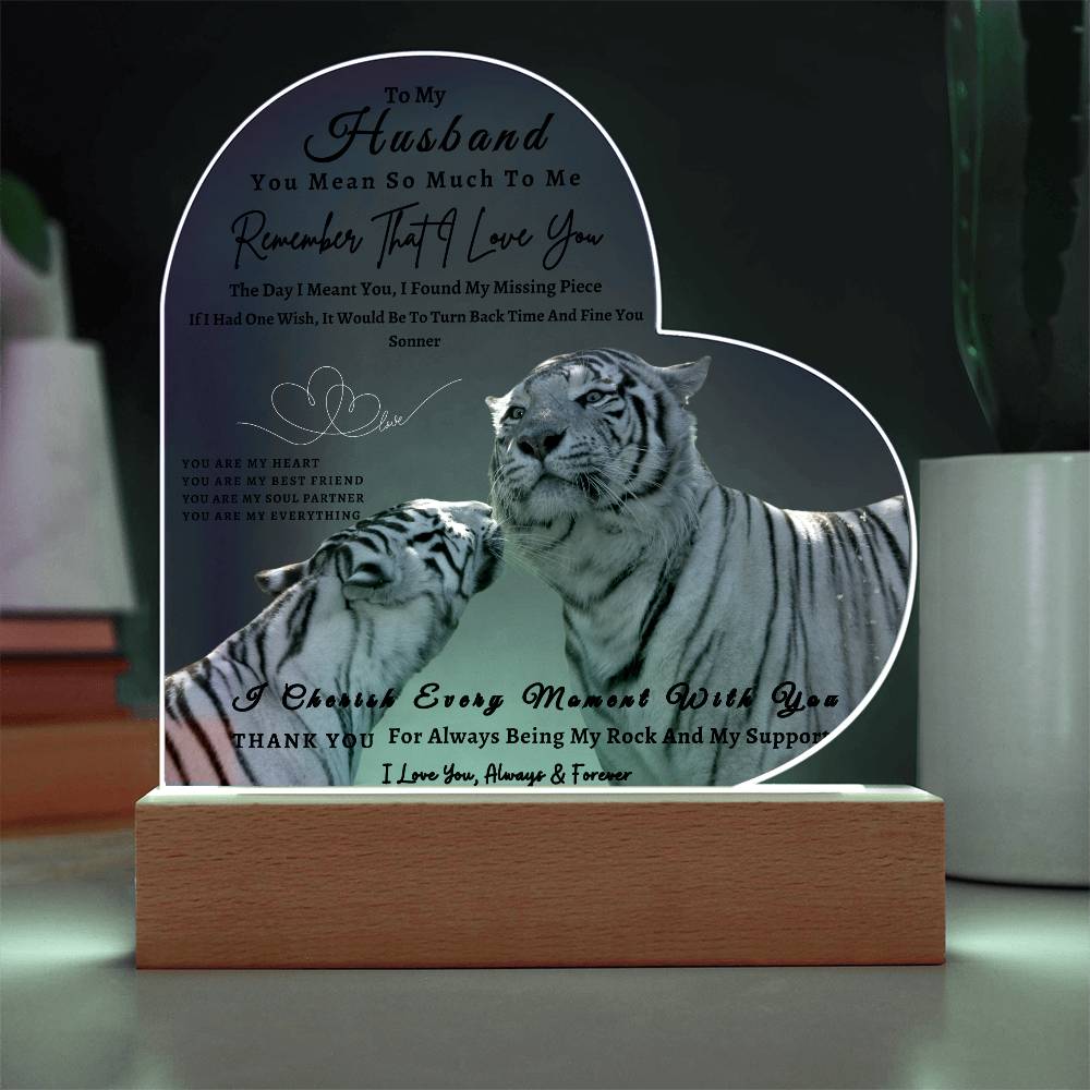 Acrylic Heart LED Plaque - Remember That I Love You -Kissing Tiger Couple - To My Husband