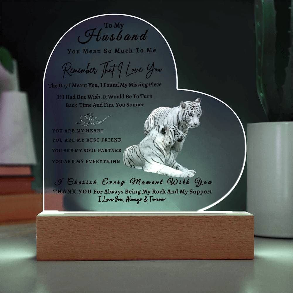 Acrylic Heart LED Plaque - Remember That I Love You -Loving Tiger Couple - To My Husband