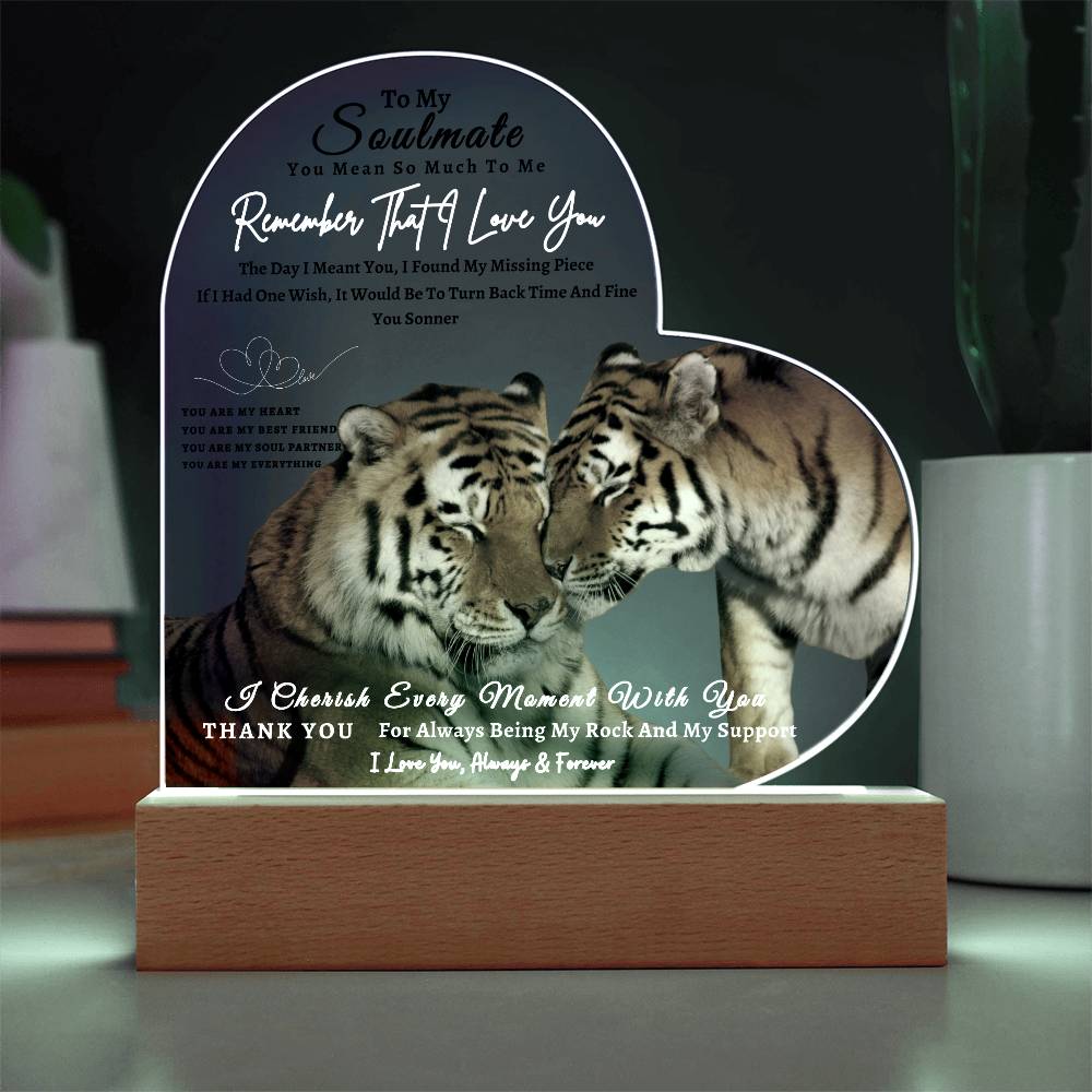 Acrylic Heart LED Plaque - Remember That I Love You -Affectionate Tiger Couple - To My Soulmate