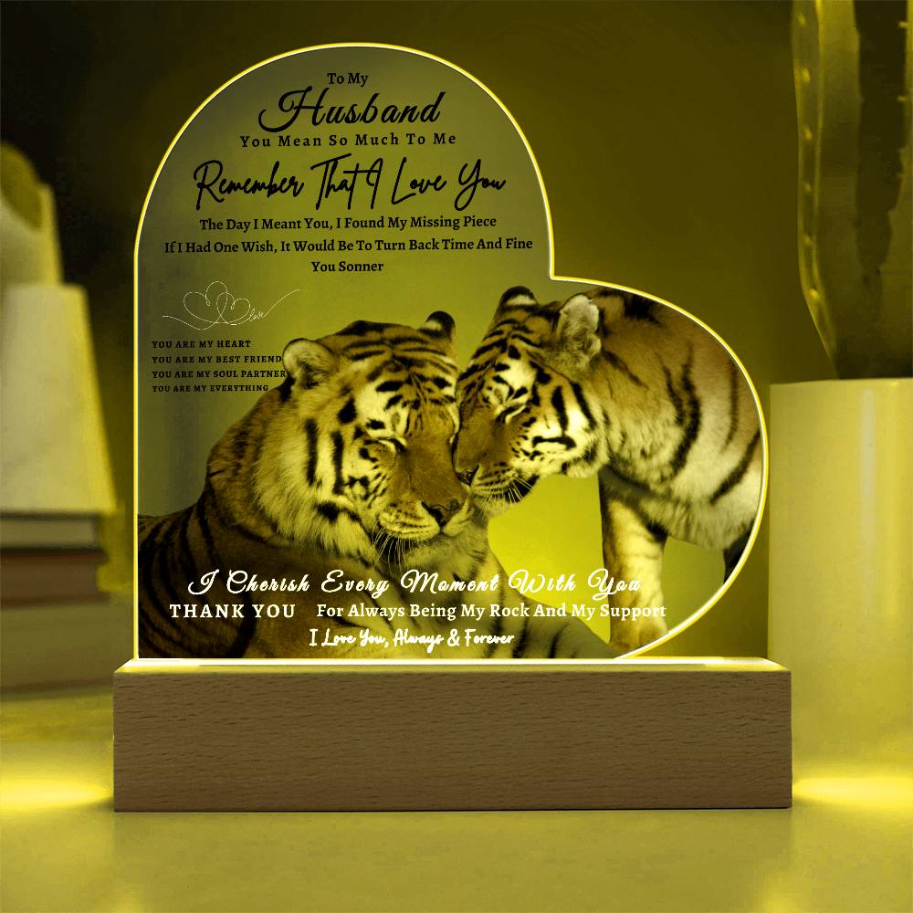 Acrylic Heart LED Plaque - Remember That I Love You -Affectionate Tiger Couple - To My Husband