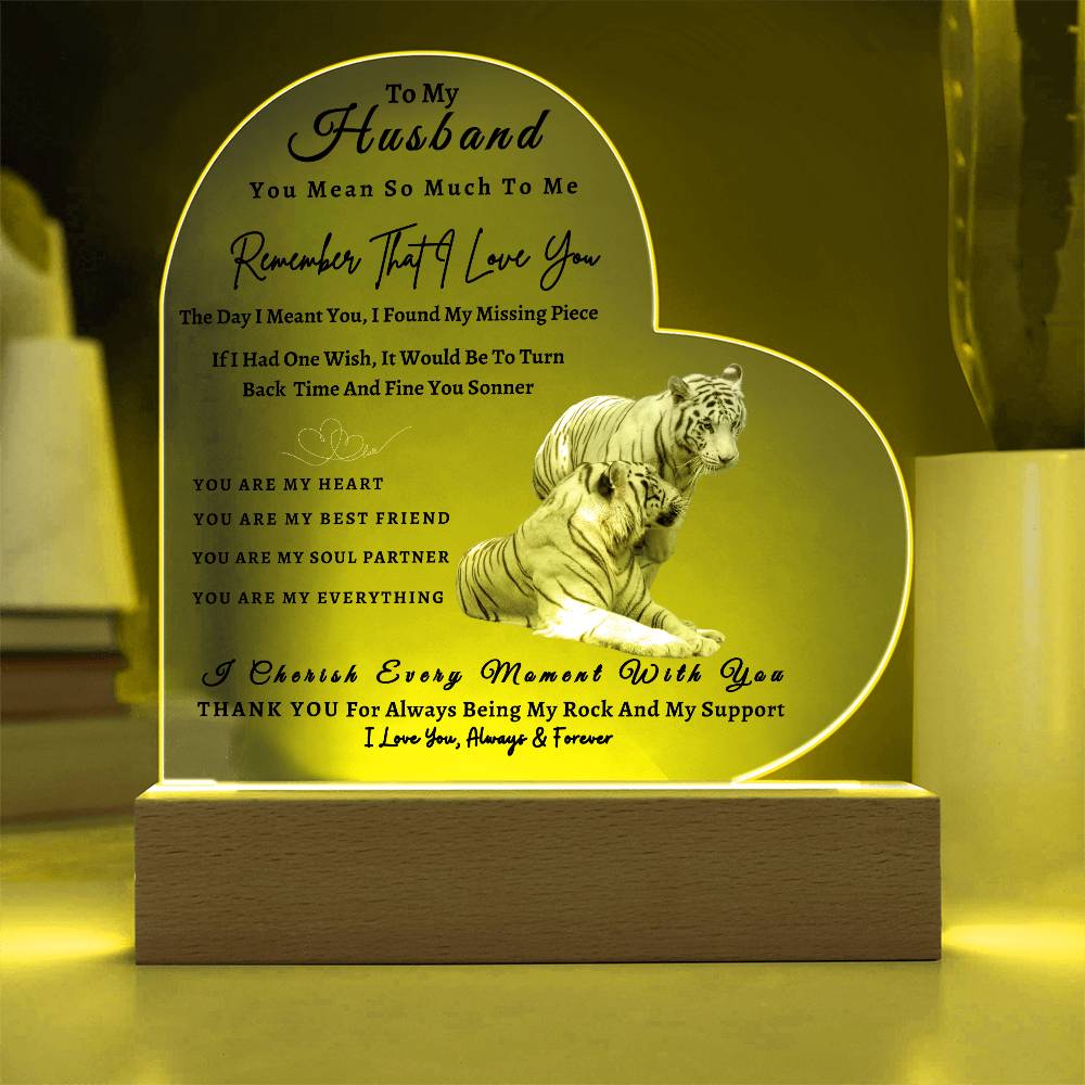 Acrylic Heart LED Plaque - Remember That I Love You -Loving Tiger Couple - To My Husband