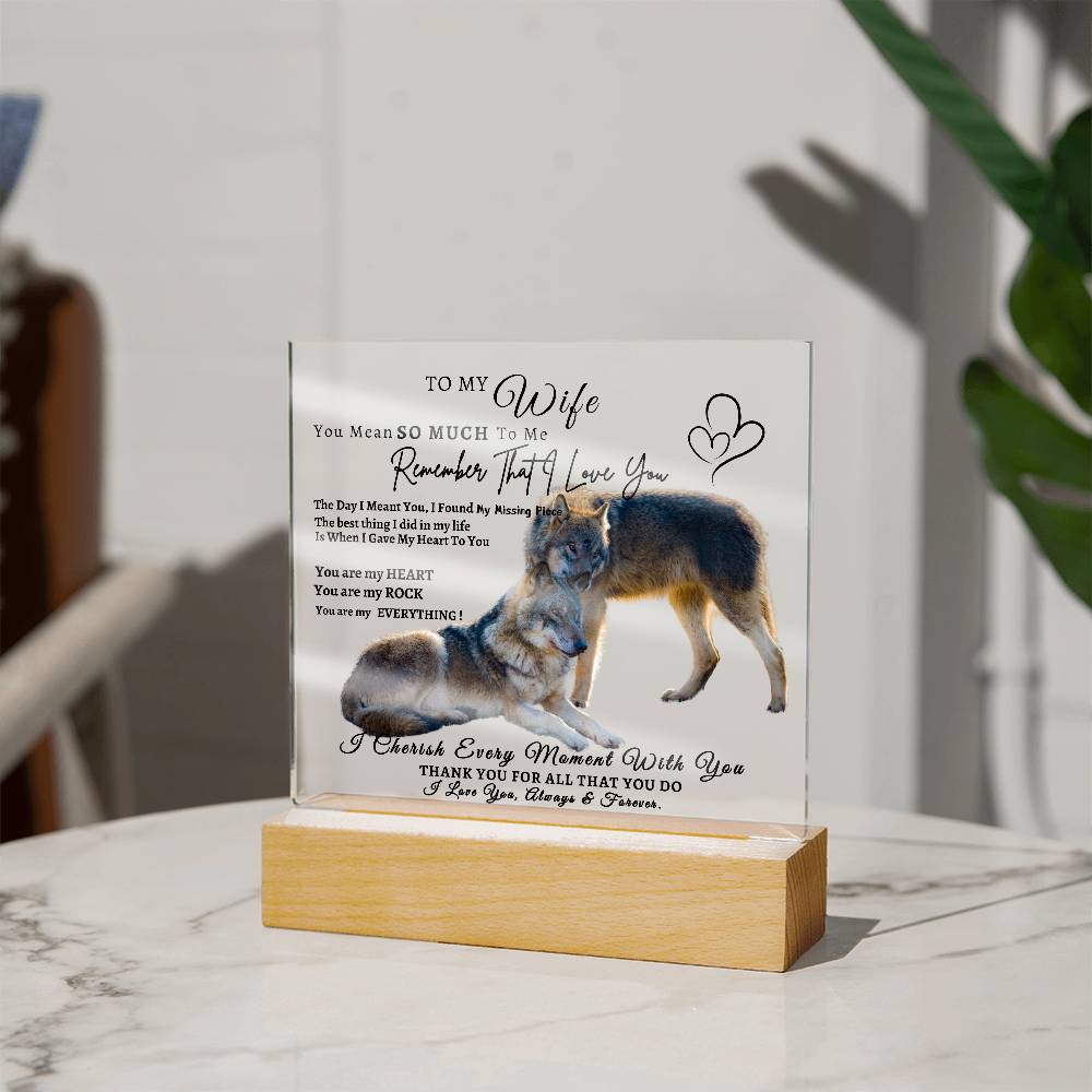 Acrylic Square LED Plaque - Remember That I love - Affectionate Wolf Couple- To My Wife