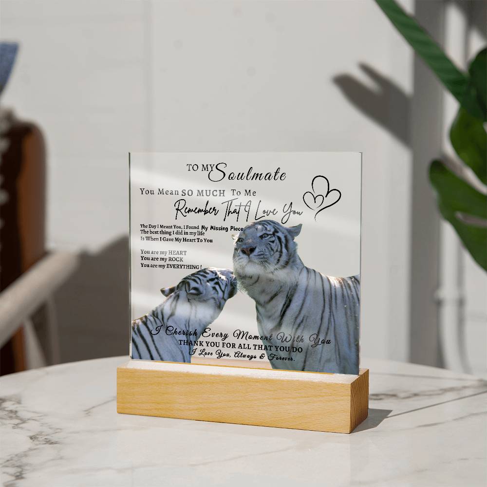 Acrylic Square LED Plaque - Remember That I love - Kissing Tiger Couple- To My Soulmate