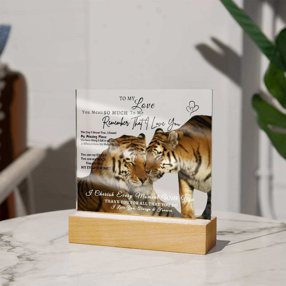 Acrylic Square LED Plaque - Remember That I love - Affectionate Tiger Couple- To My Love