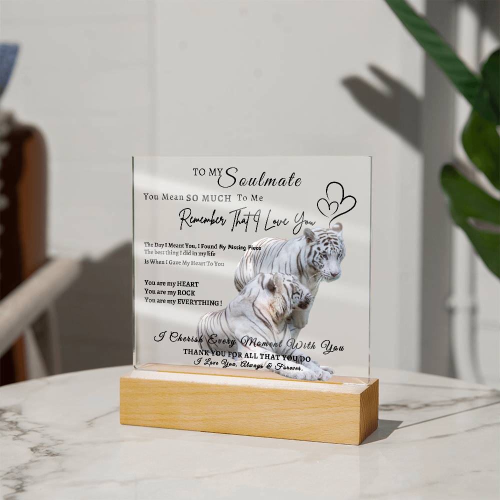 Acrylic Square LED Plaque - Remember That I love - Loving Tiger Couple- To My Soulmate