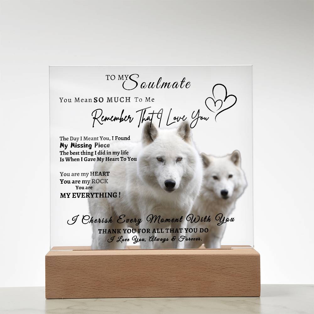 Acrylic Square LED Plaque - Remember That I love - Loving Wolf Couple- To My Soulmate