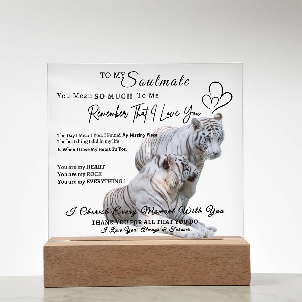 Acrylic Square LED Plaque - Remember That I love - Loving Tiger Couple- To My Soulmate