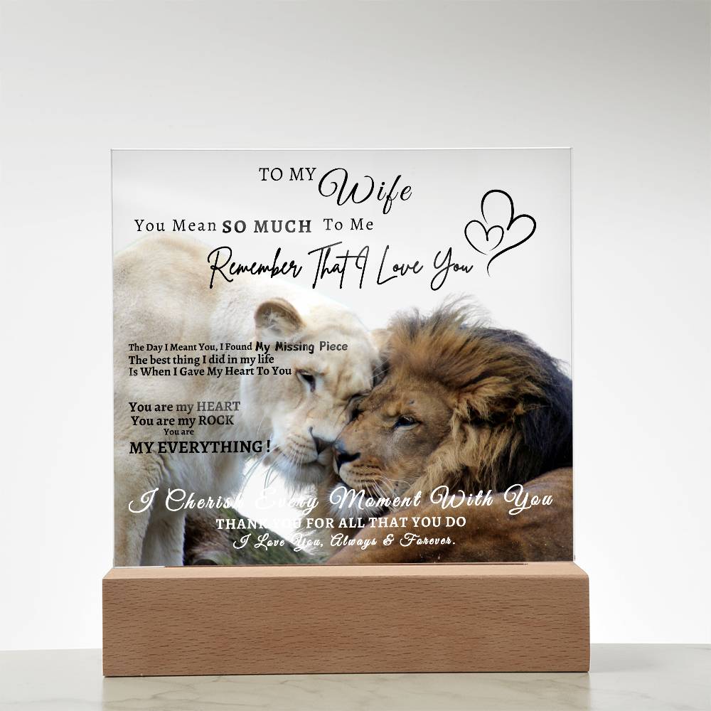 Acrylic Square LED Plaque - Remember That I love - Affectionate Lion Couple- To My Wife