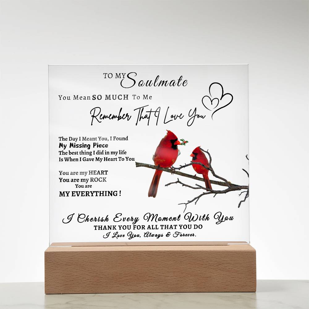 Acrylic Square LED Plaque - Remember That I love - Loving Red Bird Couple- To My Soulmate