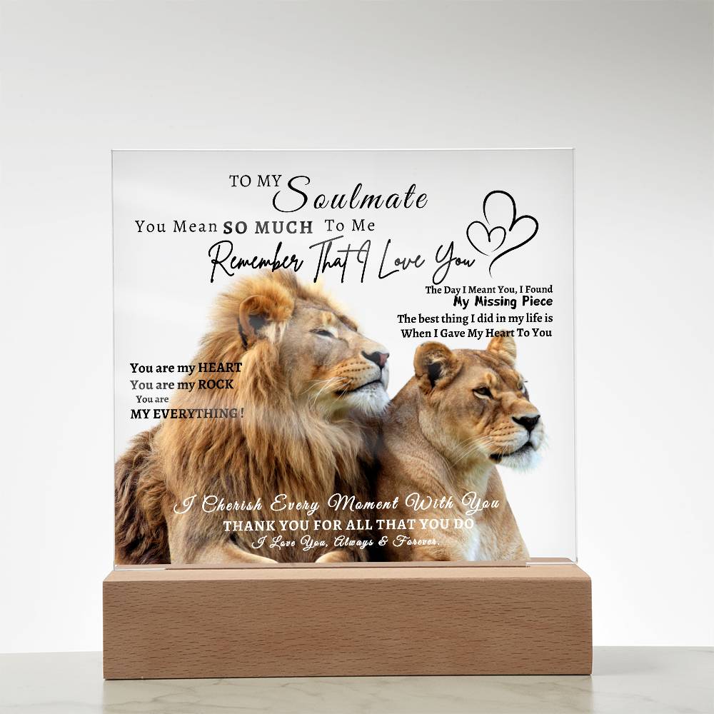 Acrylic Square LED Plaque - Remember That I love - Loving Lion Couple- To My Soulmate