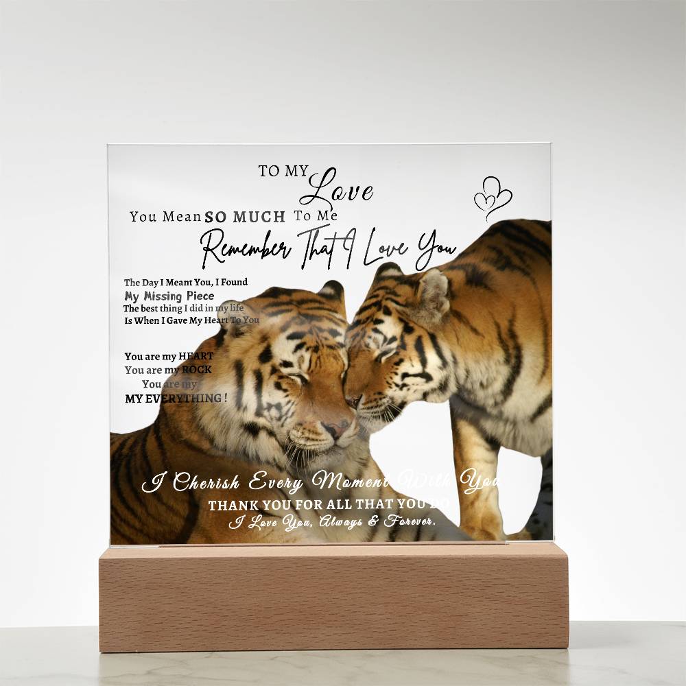 Acrylic Square LED Plaque - Remember That I love - Affectionate Tiger Couple- To My Love