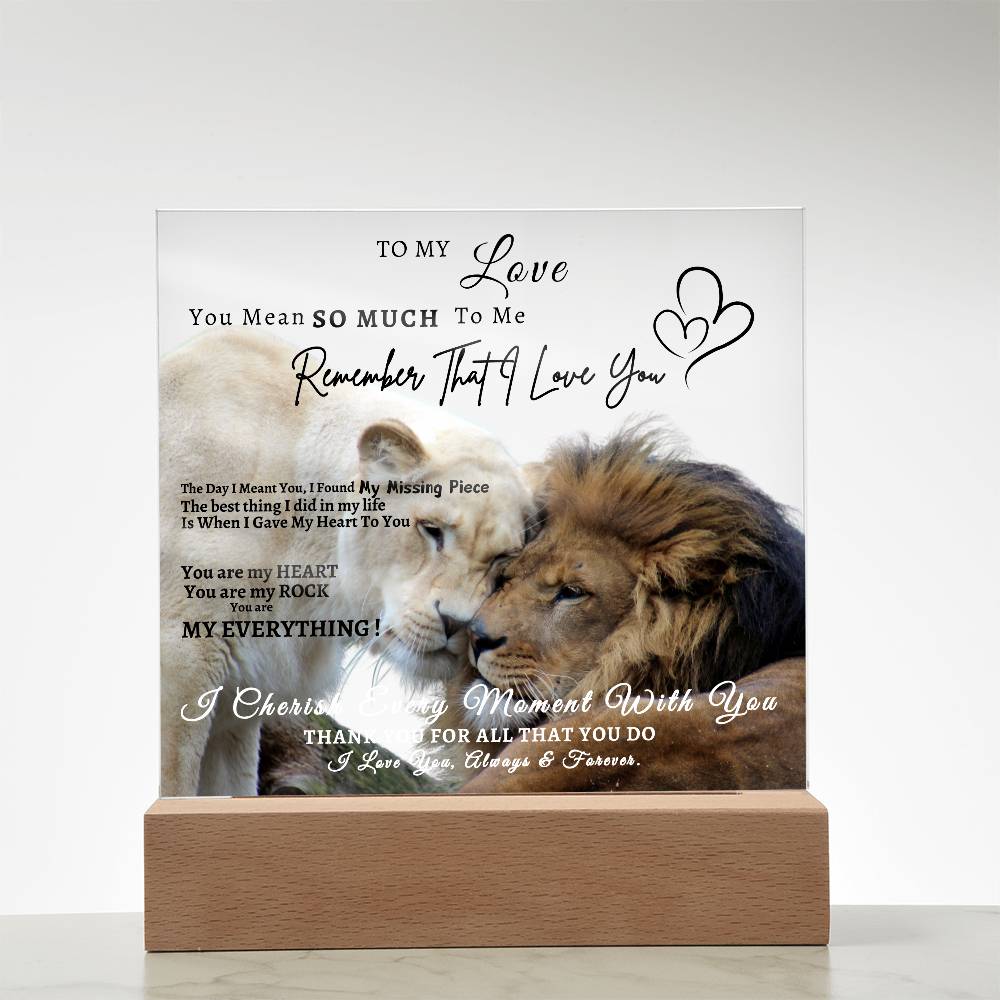 Acrylic Square LED Plaque - Remember That I love - Affectionate Lion Couple- To My Love