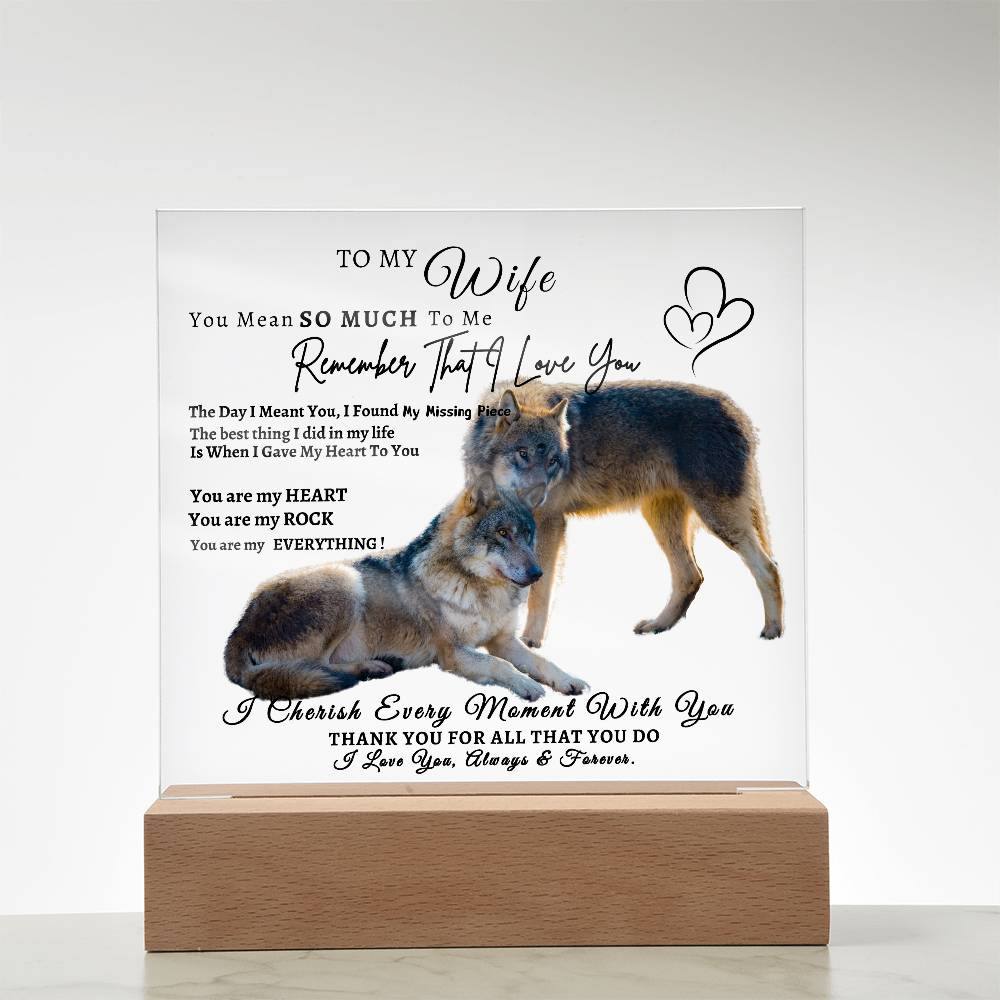 Acrylic Square LED Plaque - Remember That I love - Affectionate Wolf Couple- To My Wife