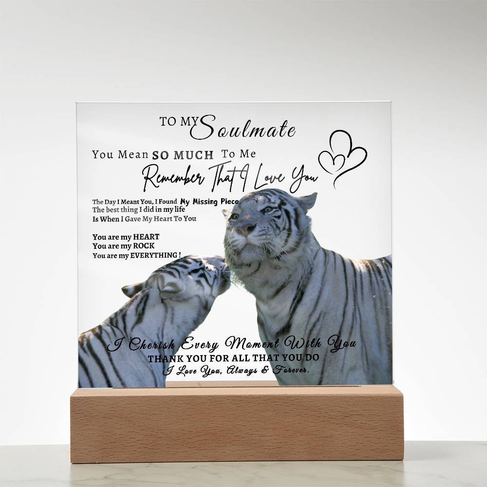 Acrylic Square LED Plaque - Remember That I love - Kissing Tiger Couple- To My Soulmate