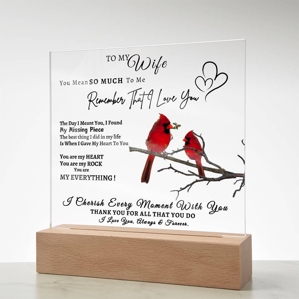 Acrylic Square LED Plaque - Remember That I love - Loving Red Bird Couple- To My Wife