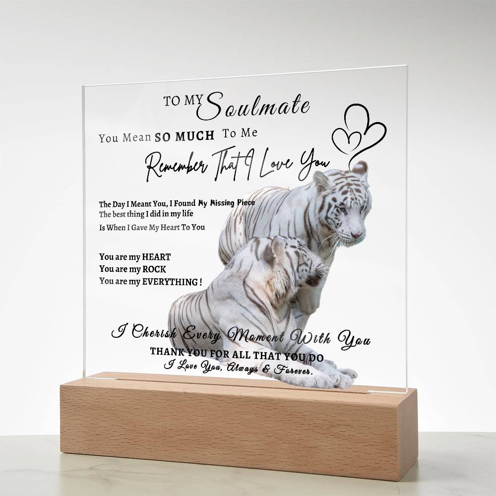 Acrylic Square LED Plaque - Remember That I love - Loving Tiger Couple- To My Soulmate