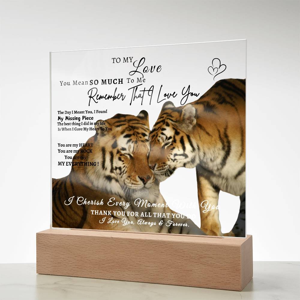 Acrylic Square LED Plaque - Remember That I love - Affectionate Tiger Couple- To My Love