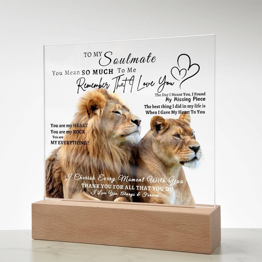 Acrylic Square LED Plaque - Remember That I love - Loving Lion Couple- To My Soulmate