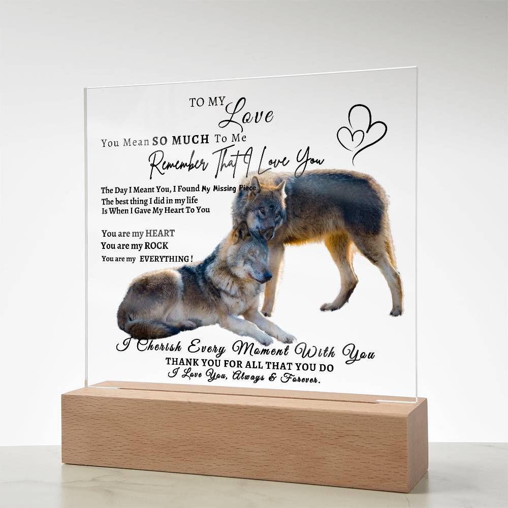 Acrylic Square LED Plaque - Remember That I love - Affectionate Wolf Couple- To My Love