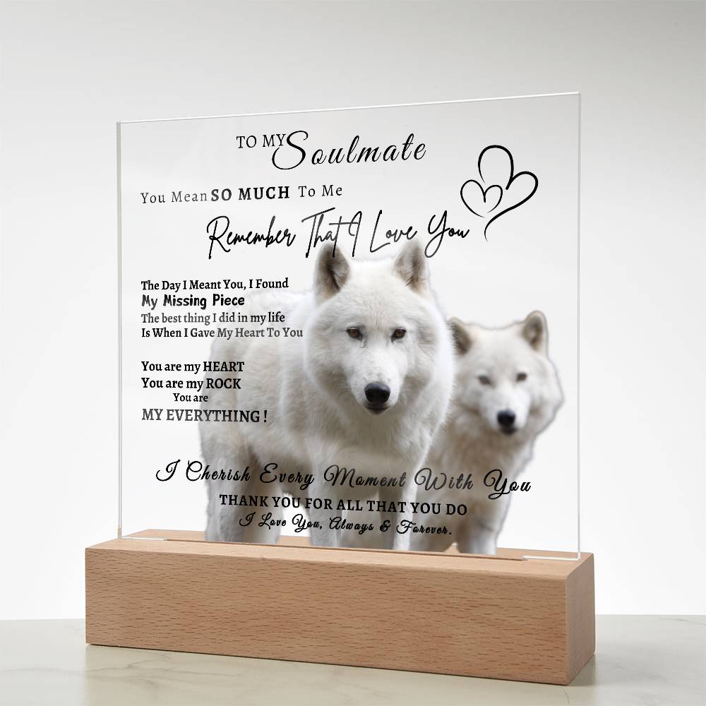 Acrylic Square LED Plaque - Remember That I love - Loving Wolf Couple- To My Soulmate