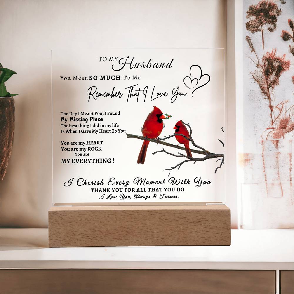 Acrylic Square LED Plaque - Remember That I love - Loving Red Bird Affectionate Tiger Couple- To My Husband