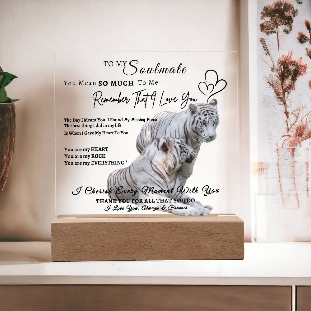 Acrylic Square LED Plaque - Remember That I love - Loving Tiger Couple- To My Soulmate