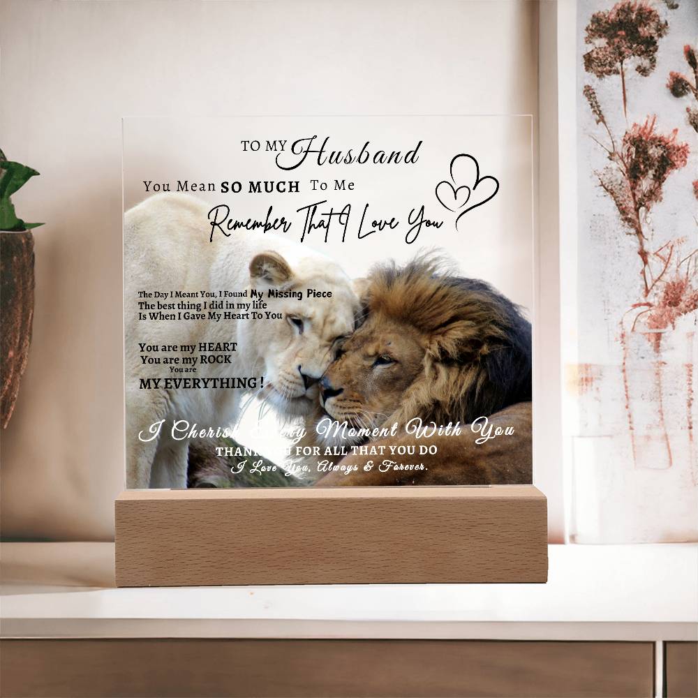 Acrylic Square LED Plaque - Remember That I love - Affectionate Lion Couple- To My Husband