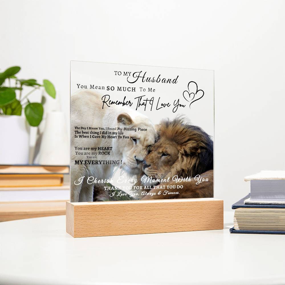 Acrylic Square LED Plaque - Remember That I love - Affectionate Lion Couple- To My Husband