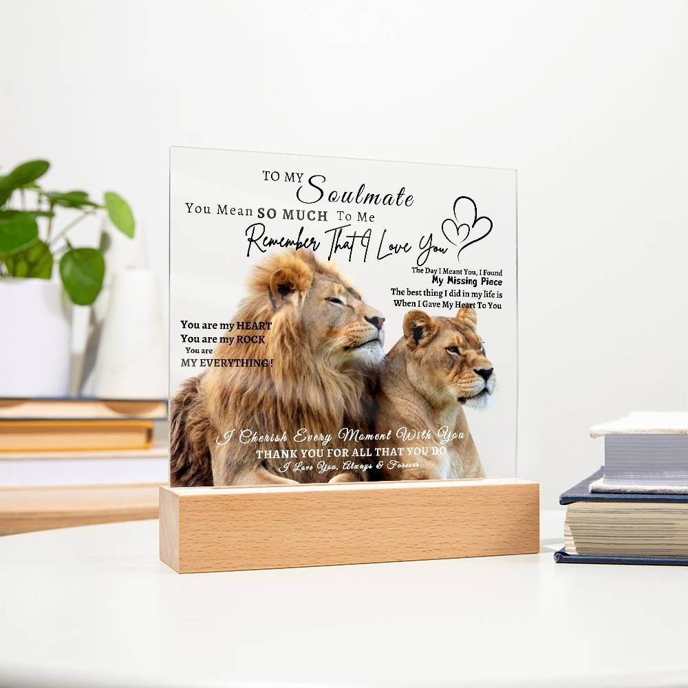 Acrylic Square LED Plaque - Remember That I love - Loving Lion Couple- To My Soulmate