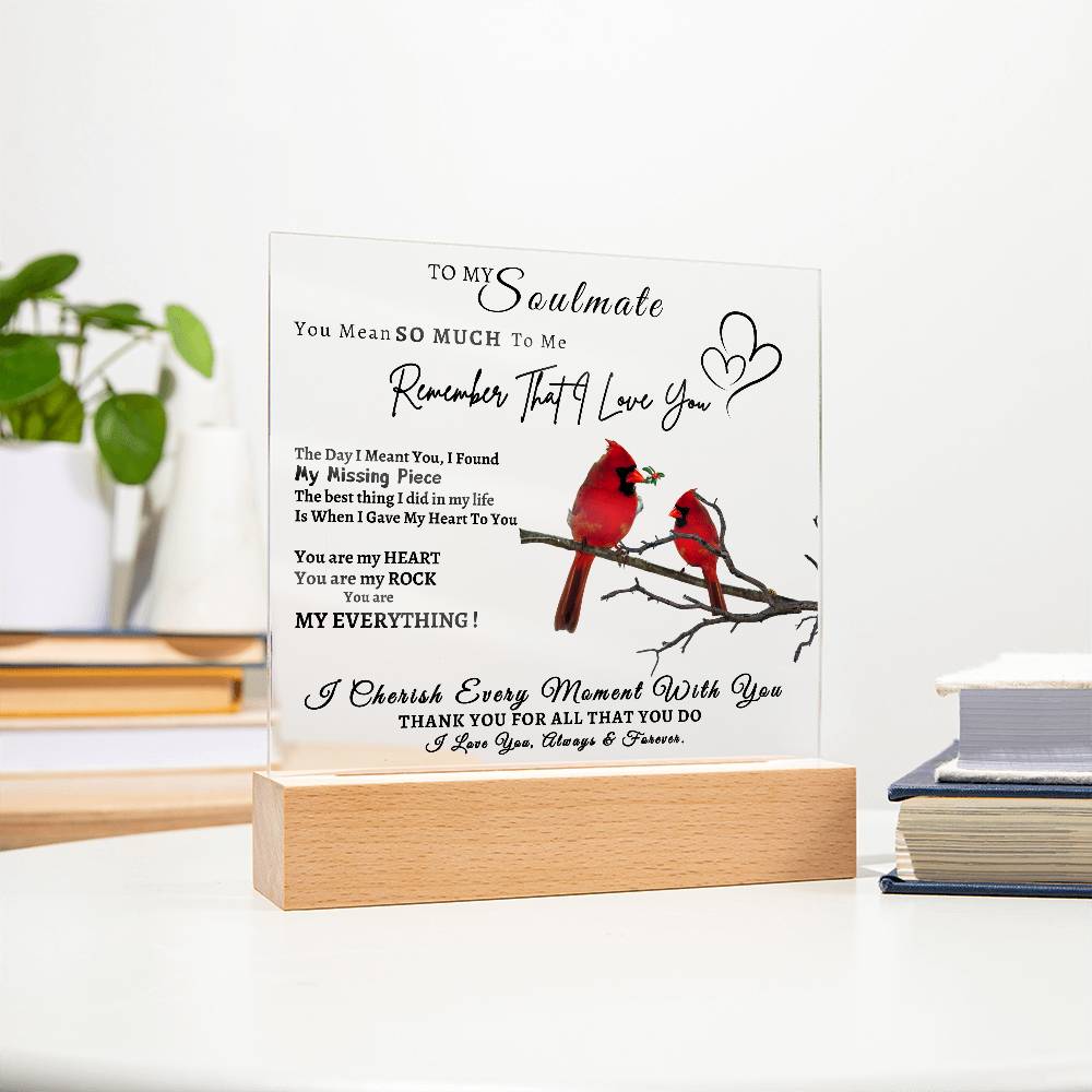 Acrylic Square LED Plaque - Remember That I love - Loving Red Bird Couple- To My Soulmate