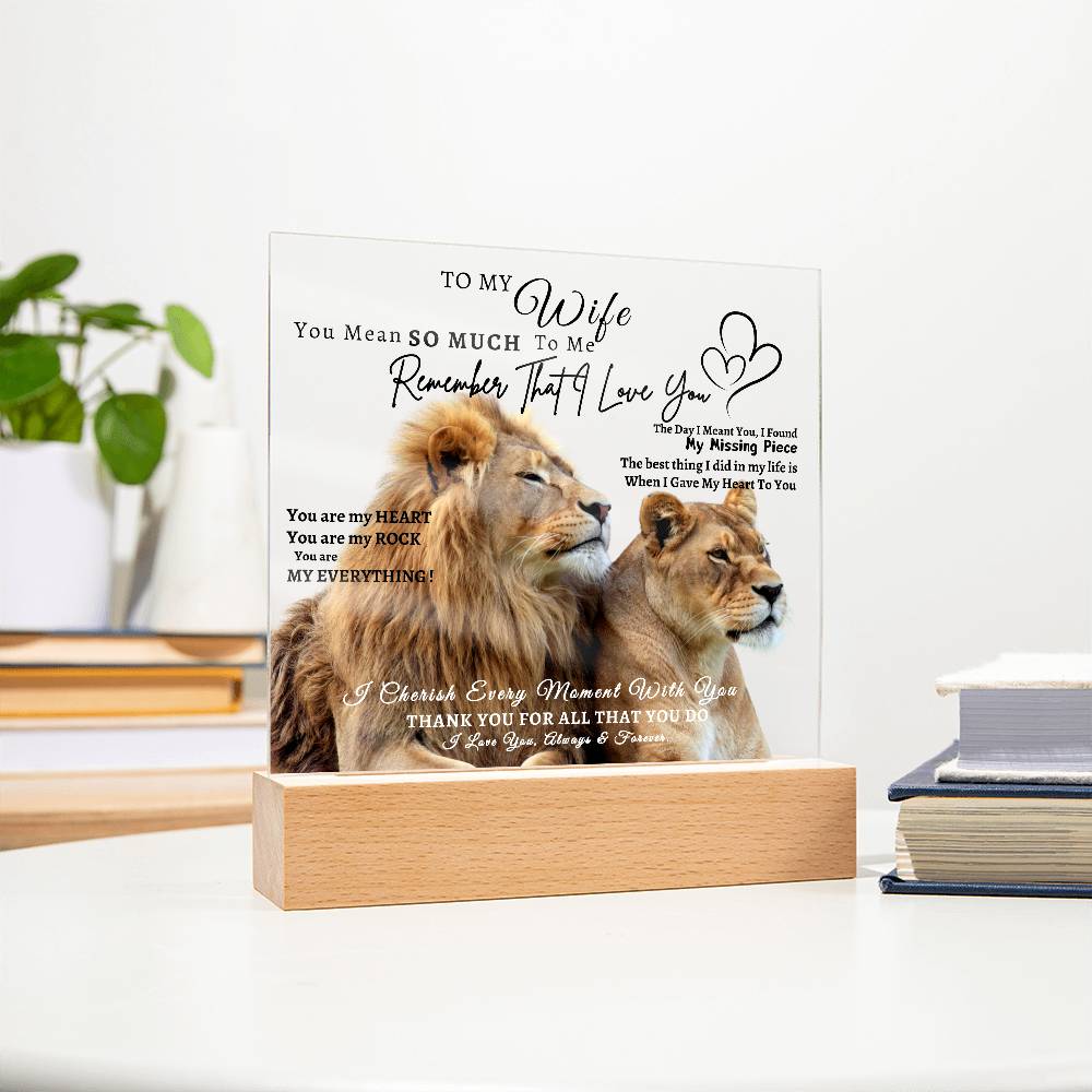 Acrylic Square LED Plaque - Remember That I love - Loving Lion Couple- To My Wife