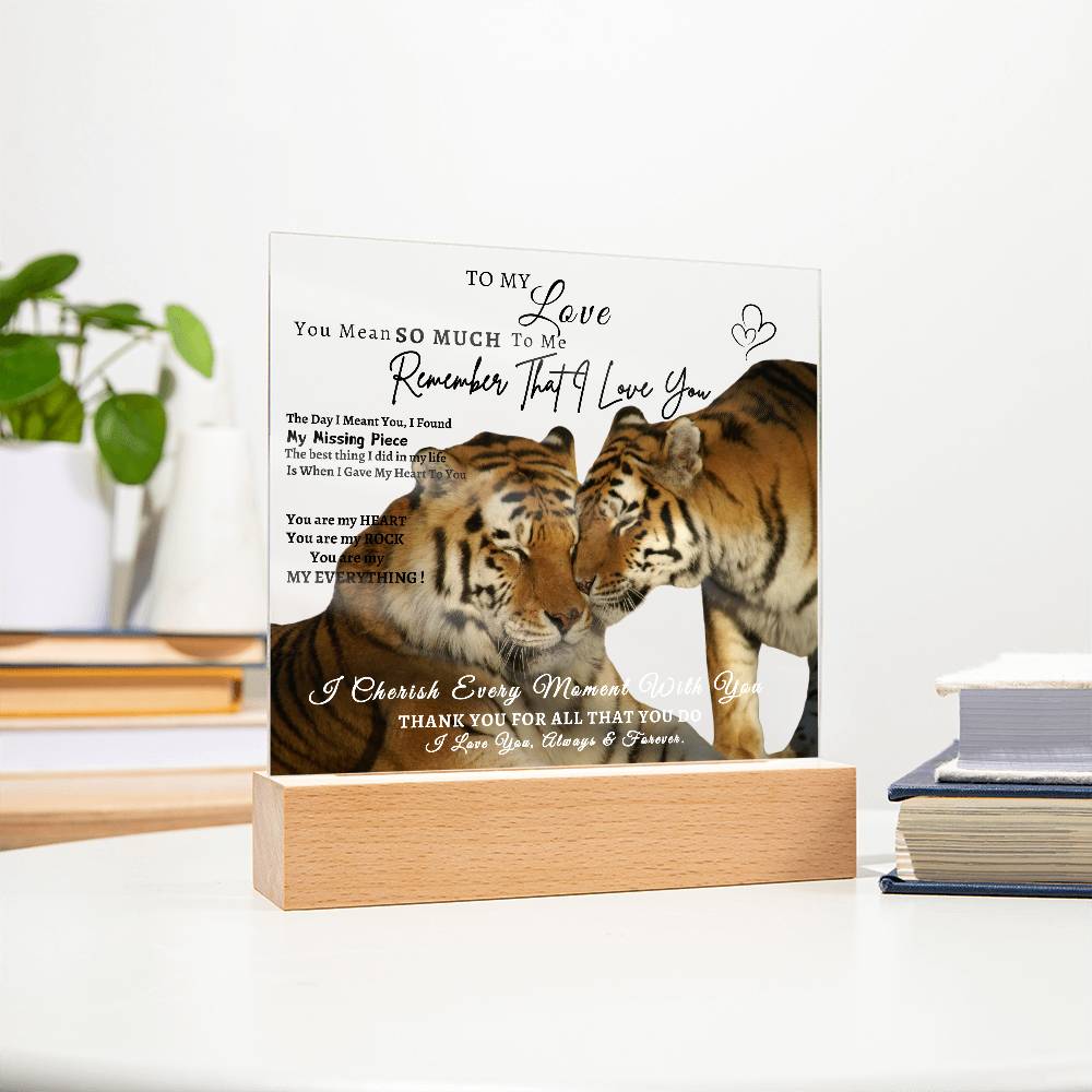 Acrylic Square LED Plaque - Remember That I love - Affectionate Tiger Couple- To My Love