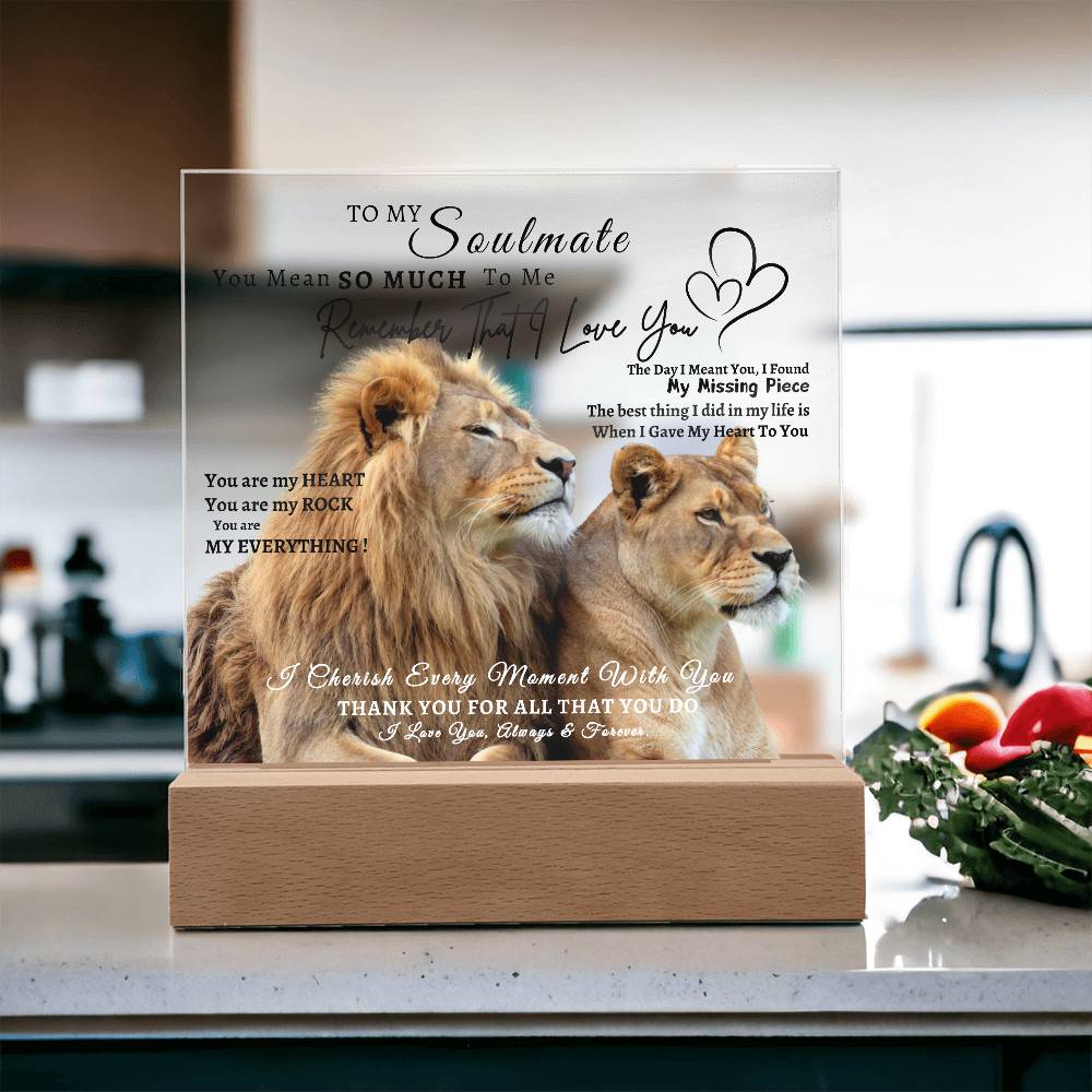 Acrylic Square LED Plaque - Remember That I love - Loving Lion Couple- To My Soulmate