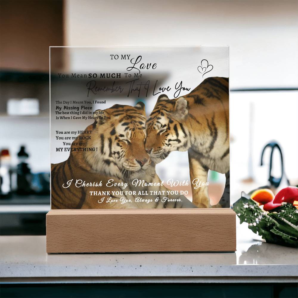 Acrylic Square LED Plaque - Remember That I love - Affectionate Tiger Couple- To My Love